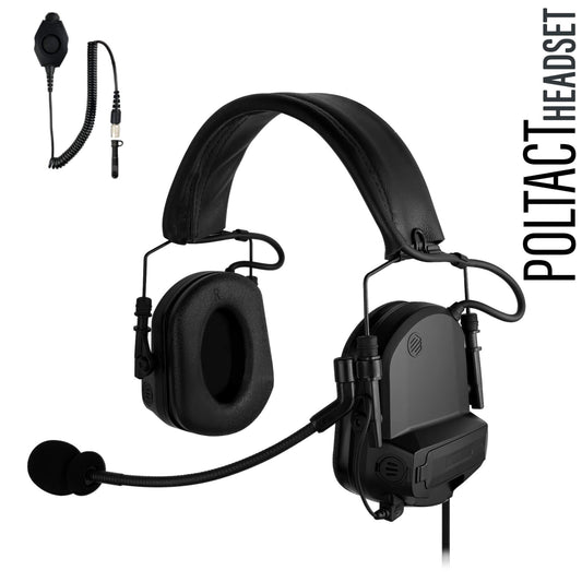 PolTact V1 Tactical Comms Headset w/ Active Hearing Protection & Quick Disconnect (Hirose) Adapter - Harris/Tait TP3000/7110/7100/8000/9000 Series