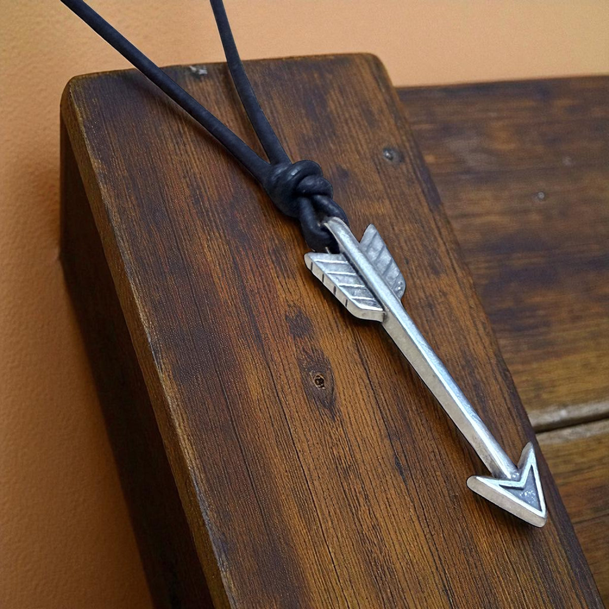 STRENGTH Arrow of Courage Necklace - Solid Sterling Silver on Leather Cord
