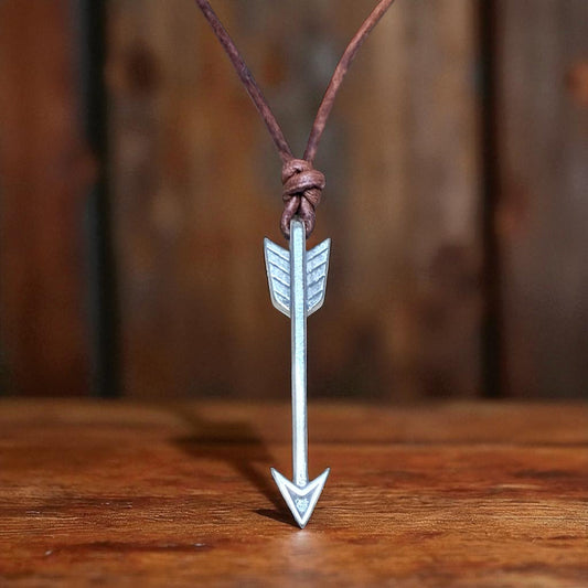 STRENGTH Arrow of Courage Necklace - Solid Sterling Silver on Leather Cord