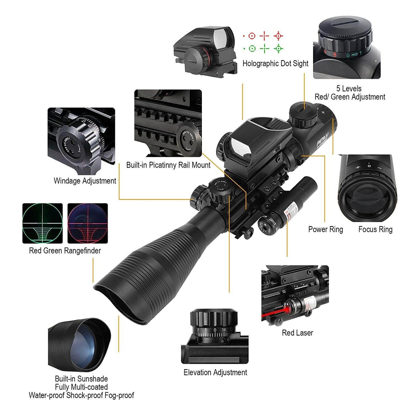 Pinty Nova 3-in-1 4-12x50 SFP Rifle Scope Combo
