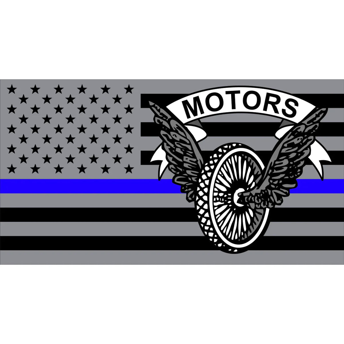 Police Motors US Flag Thin Blue Line - 4.5x2.5 inch Sticker