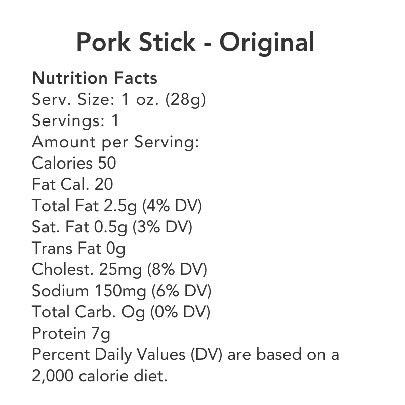 Craft Pork Snack Sticks - One Case (20 sticks)