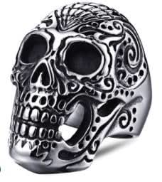 R16 Stainless Steel Large Sugar Cane Skull Biker Ring