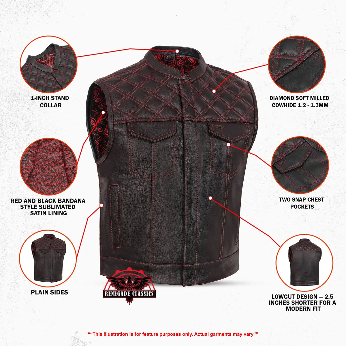 Stonewolf Mens Low Cut Leather Motorcycle Vest