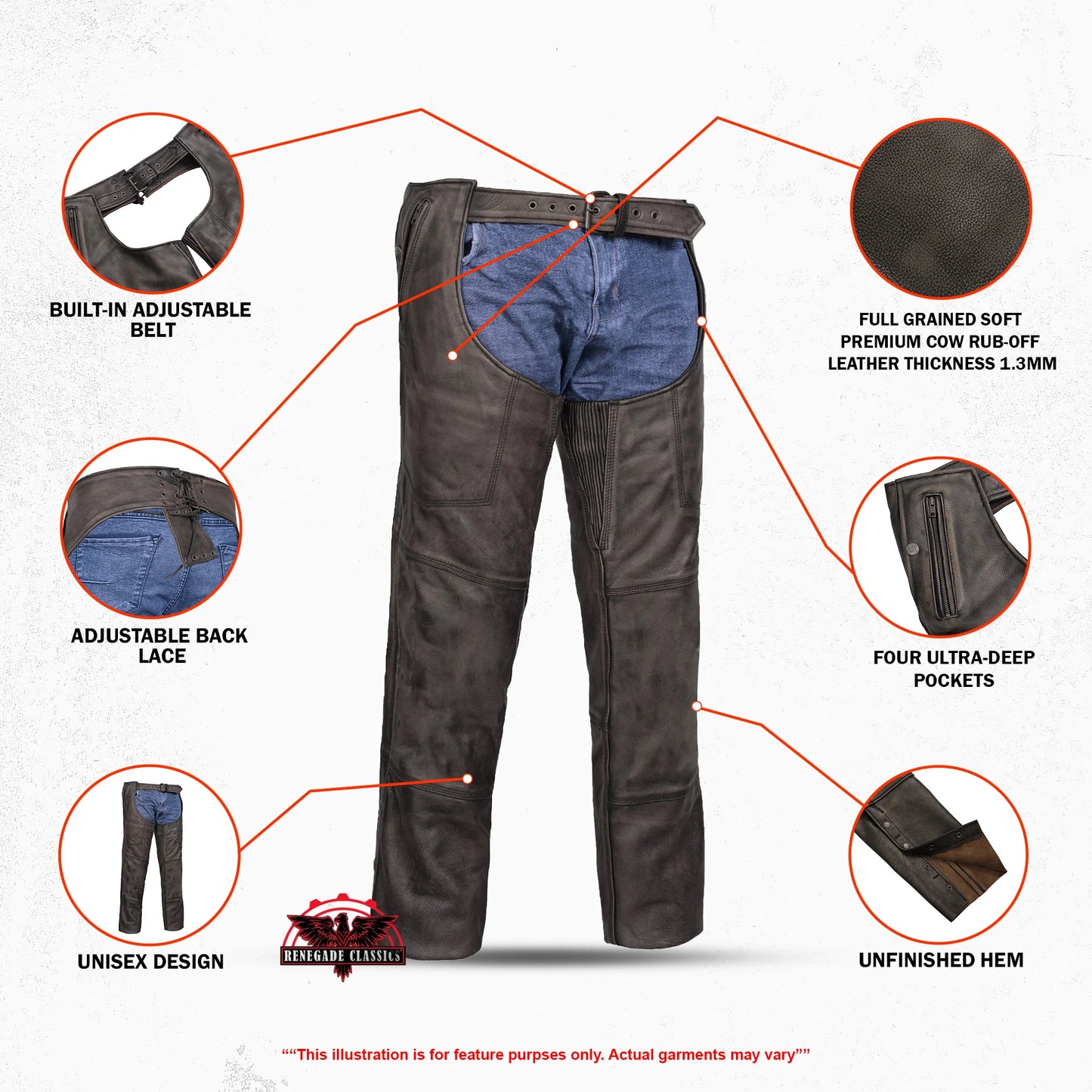 Unisex Four Pockets Insulated Chaps with Stretchable Inner Thigh
