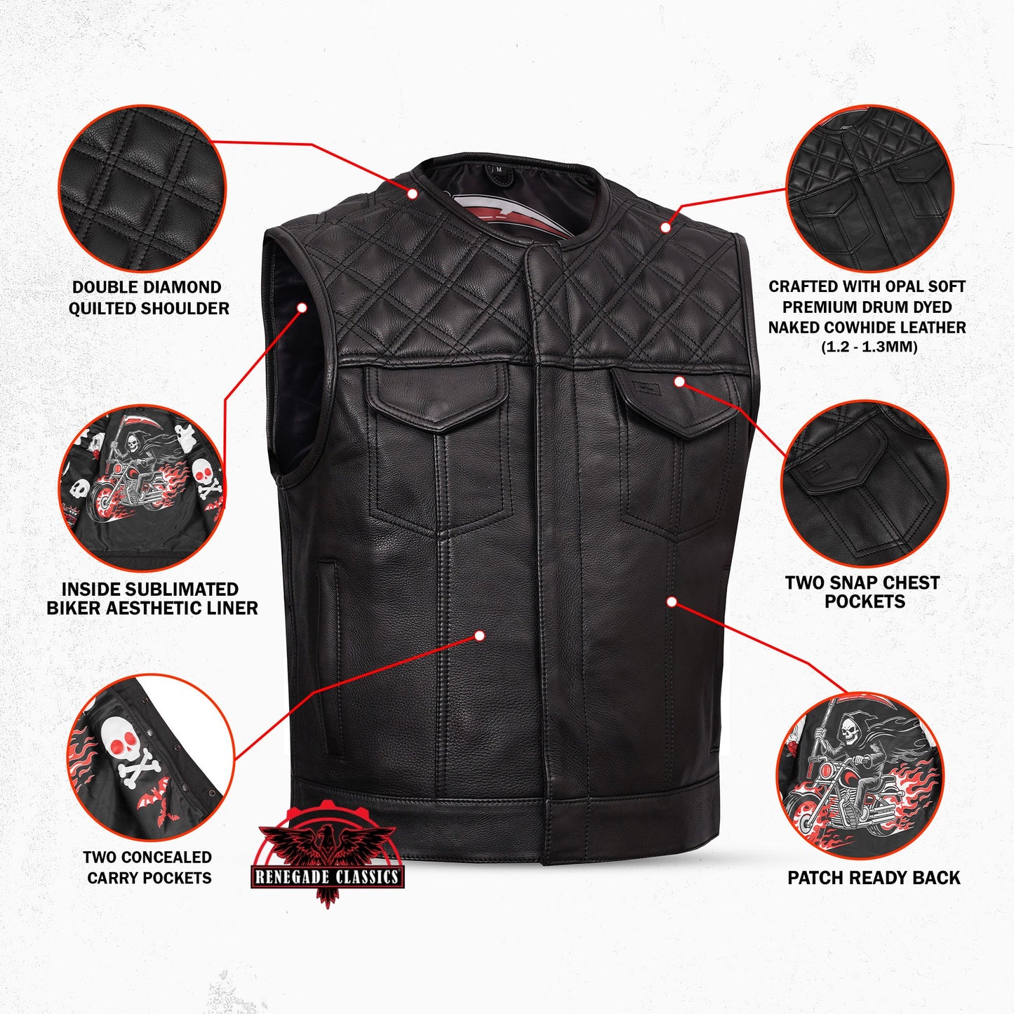 Nocturne Mens Leather Motorcycle Vest