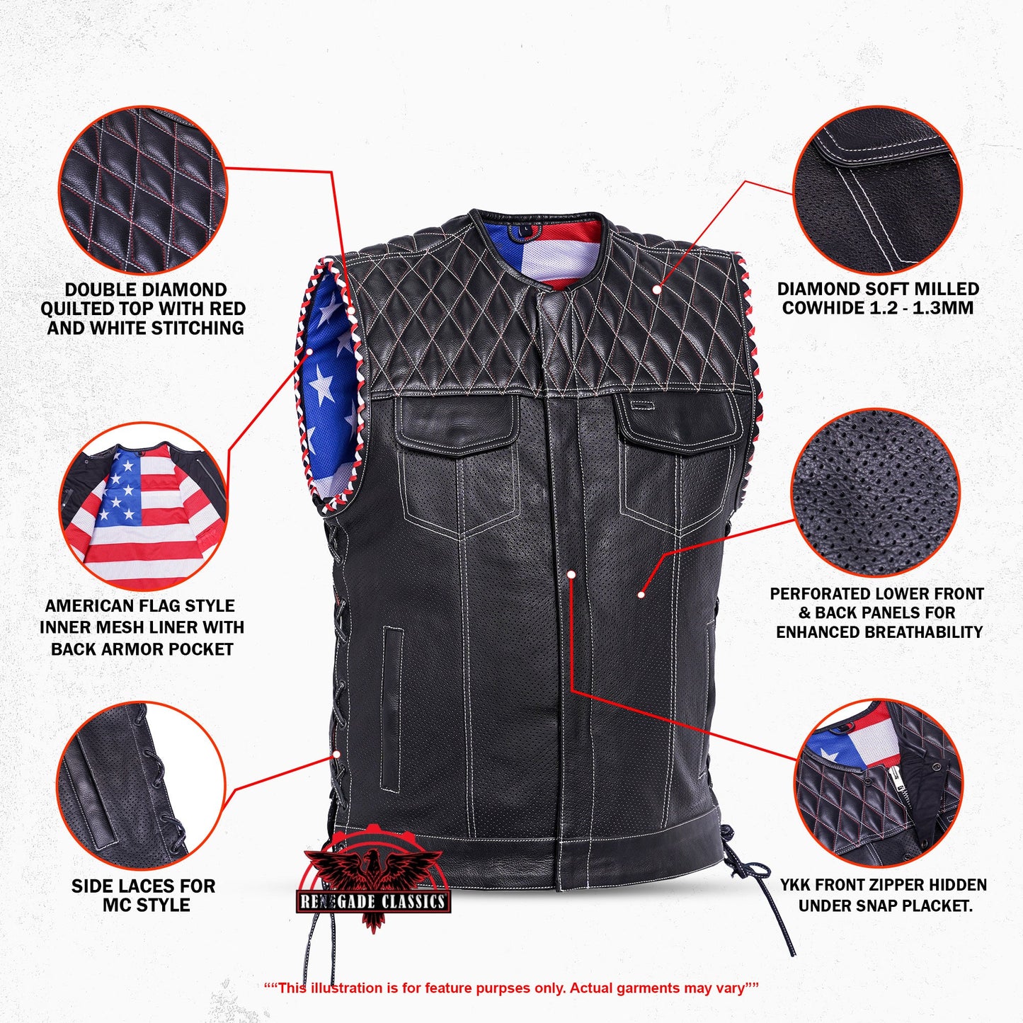 Throtlex Mens Leather Motorcycle Vest