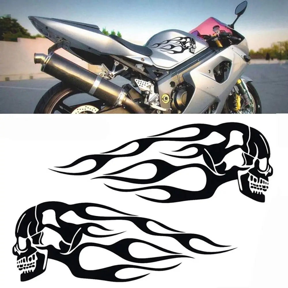 2Pcs/Set Flame Skulls Decals Motorcycle