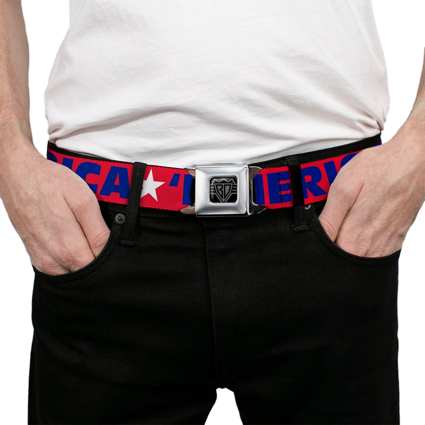 'MERICA Star USA Seatbelt Belt – World Cup 2026 Fan Gear (Red/Blue/White)