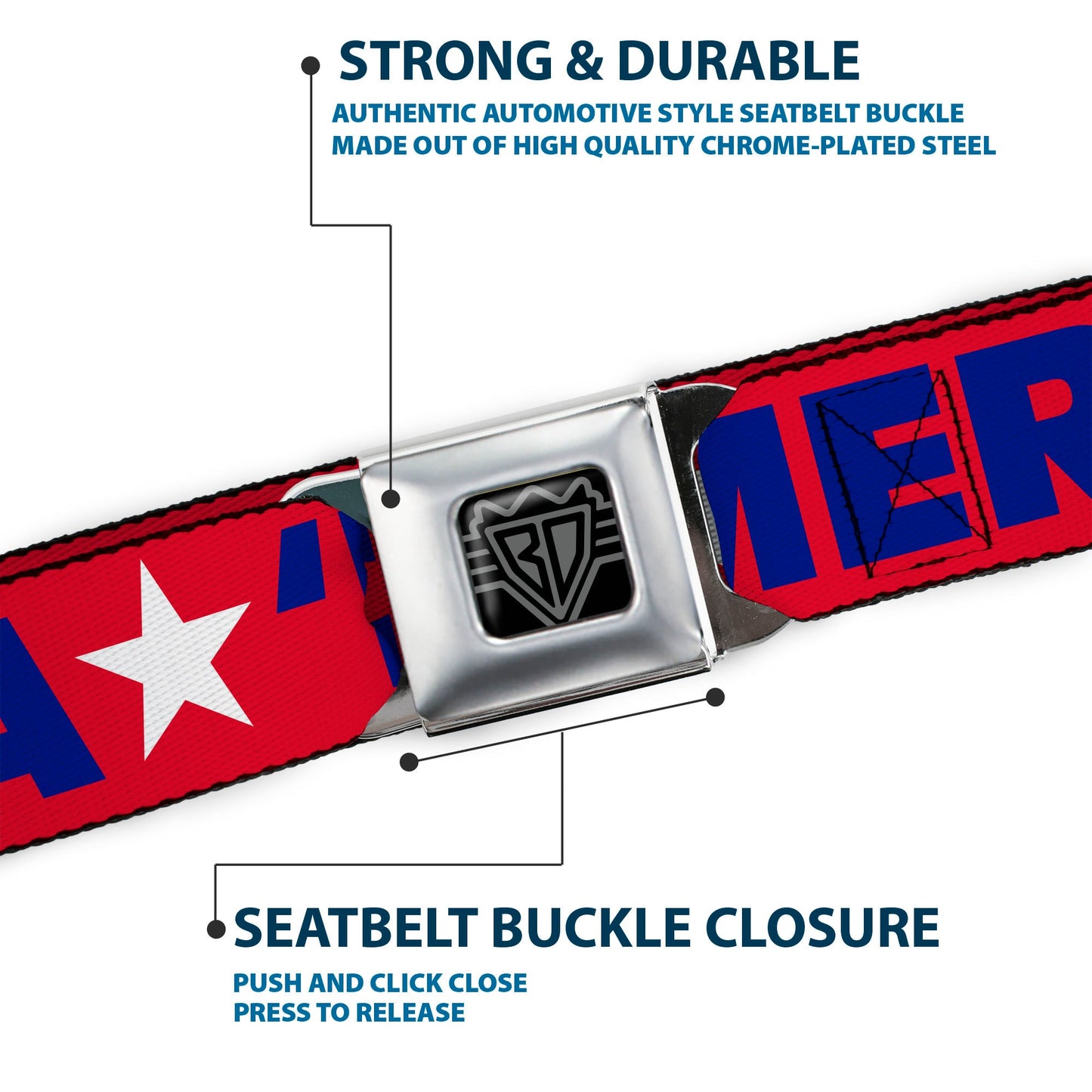 'MERICA Star USA Seatbelt Belt – World Cup 2026 Fan Gear (Red/Blue/White)