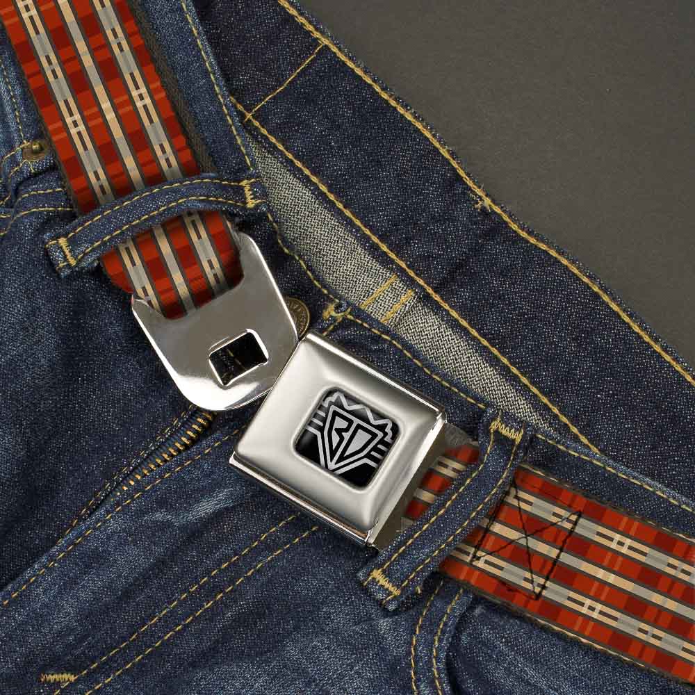 BD Wings Logo CLOSE-UP Full Color Black Silver Seatbelt Belt - Americana Plaid2 Webbing