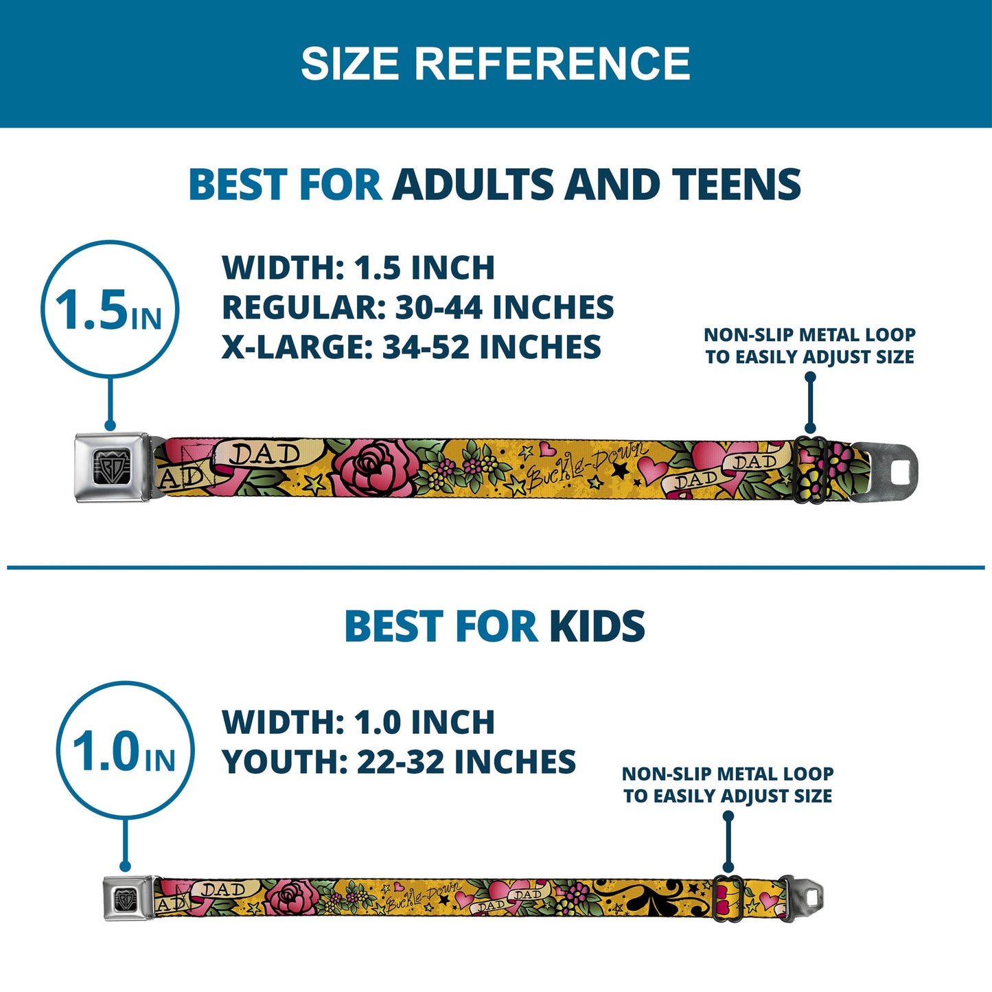 BD Wings Logo CLOSE-UP Full Color Black Silver Seatbelt Belt - Dad & Dad Yellow Webbing