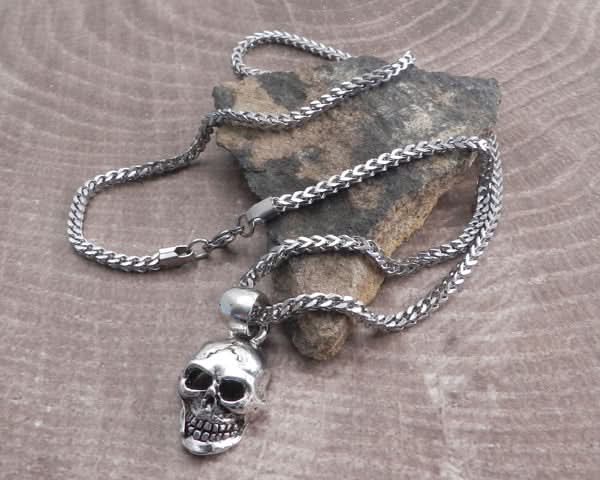 Skull XL Pendant on Franco 3mm box Stainless Steel Necklace