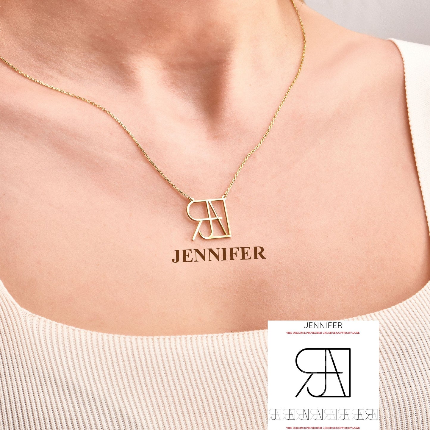 Name Logo Necklace - White Gold