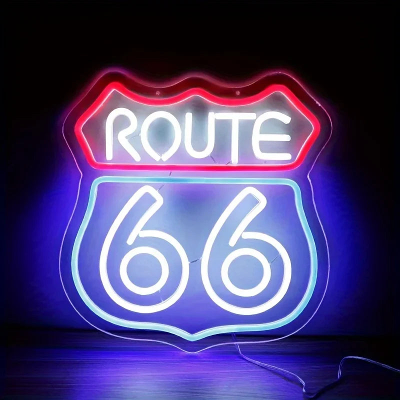 Historic Route 66 Neon Sign, Home Art Man Cave Neon Lights, For Bedroom Home Office Decor