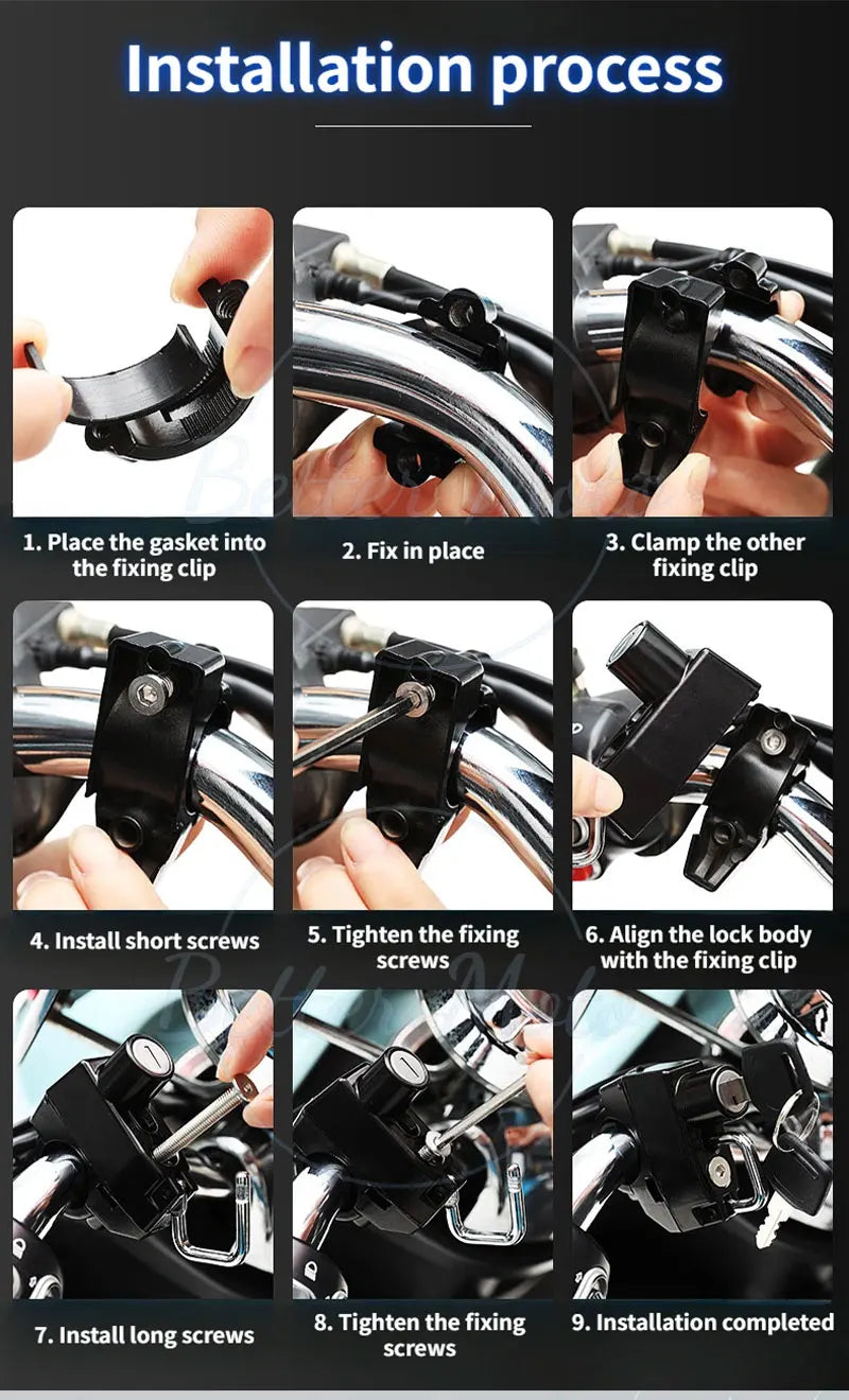 Motorcycle Helmet Lock Anti-theft Security Safety For Handlebar