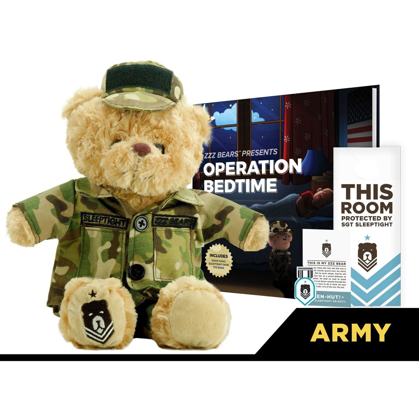 Sgt. Sleeptight -  Army Teddy Bear with Storybook & Sleep System