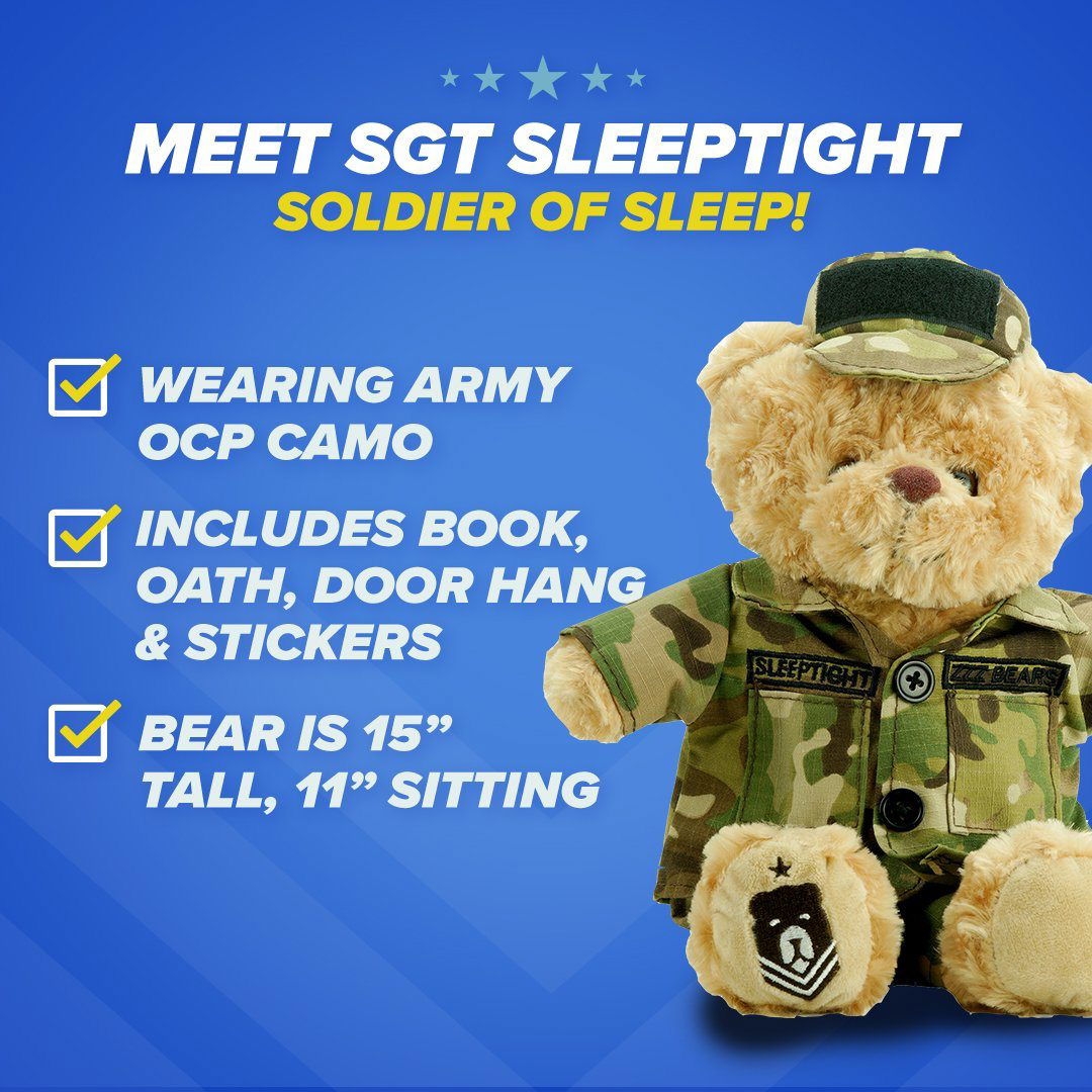 Sgt. Sleeptight -  Army Teddy Bear with Storybook & Sleep System