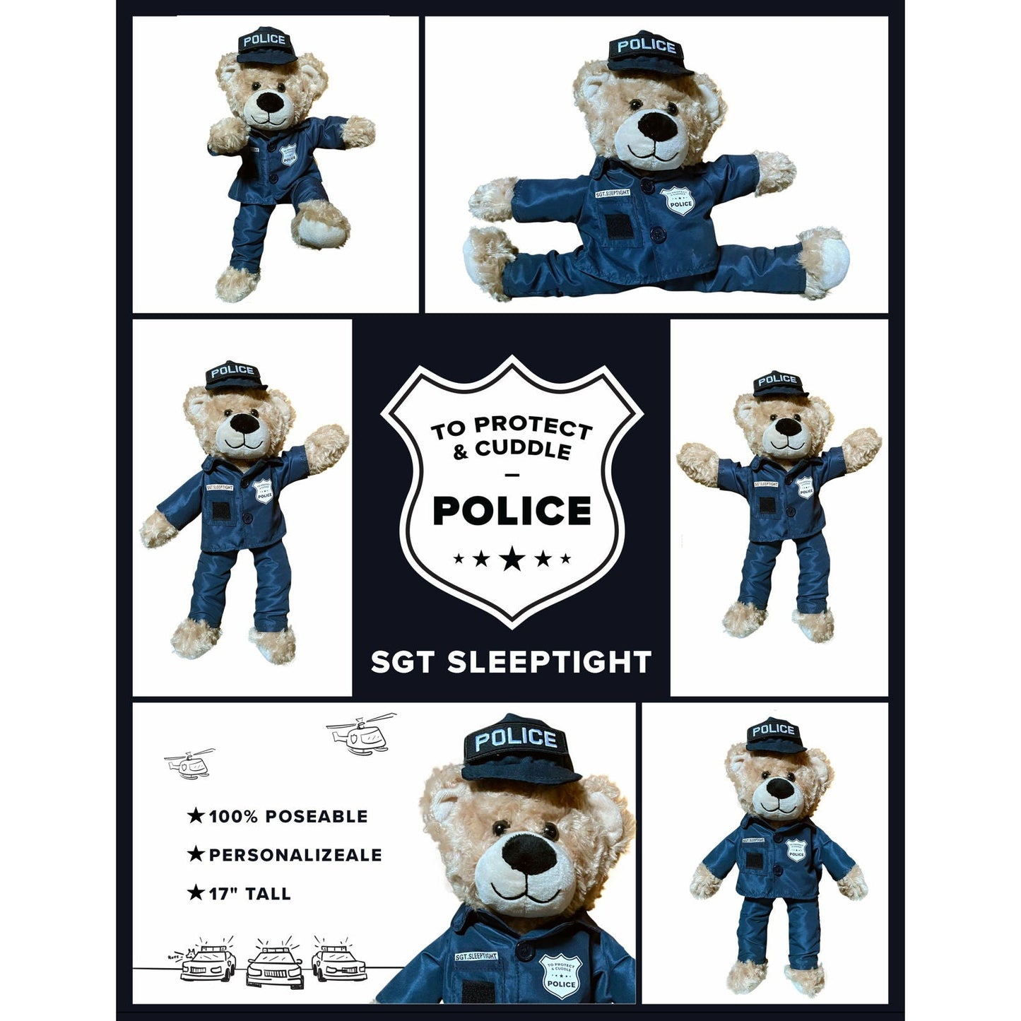 Sgt Sleeptight Police Teddy Bear with Storybook & Sleep System