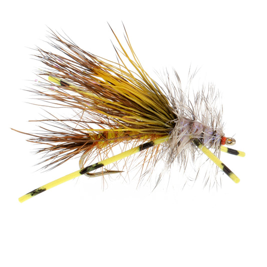 Kaufmann's Yellow Crystal Stimulator Rubber Legs Dry Fly - 6 Flies Hook Size 10