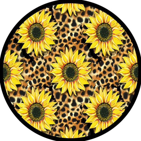 Sunflower + Leopard Cheetah Print Spare Tire Cover - Bronco, RV, Jeep, Camper