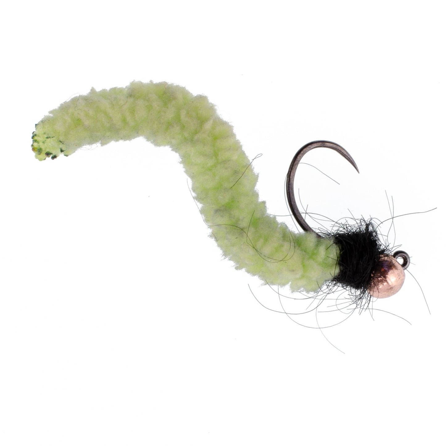3 Pack Tungsten Bead Chartreuse Wormy Mop Fly Tactical Jig Czech Euro Nymph Barbless -  Size 14