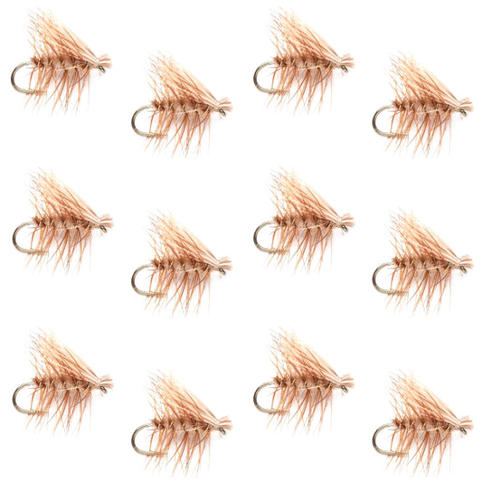 Barbless Tan Elk Hair Caddis Classic Trout Dry Flies 1 Dozen Flies Size 14