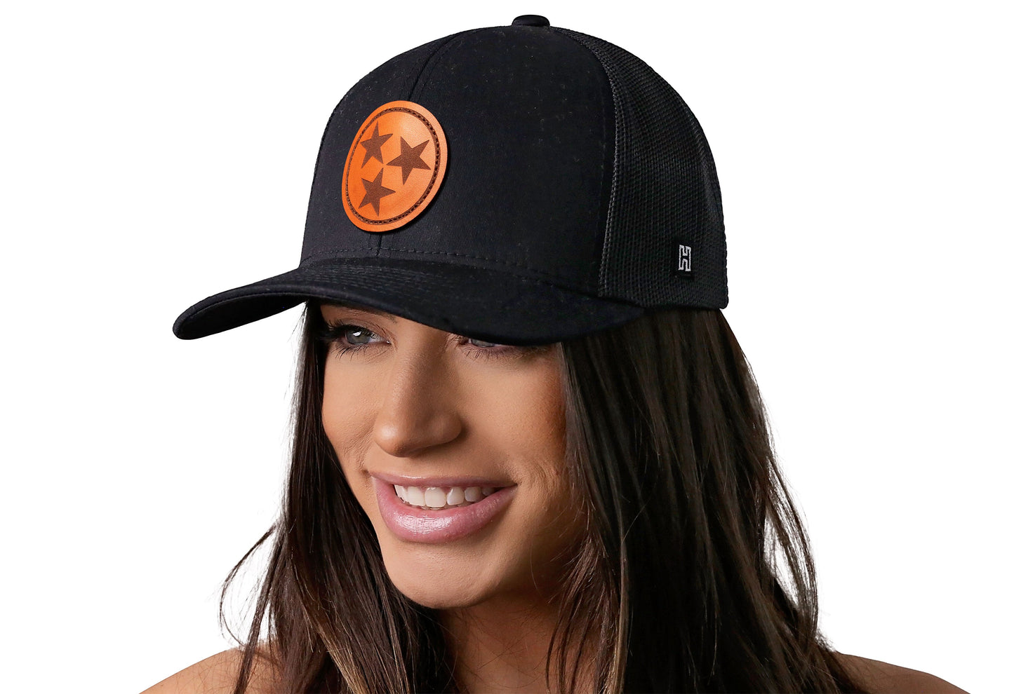 Tennessee Flag Trucker Hat Leather  |  Black Tennessee Flag Snapback