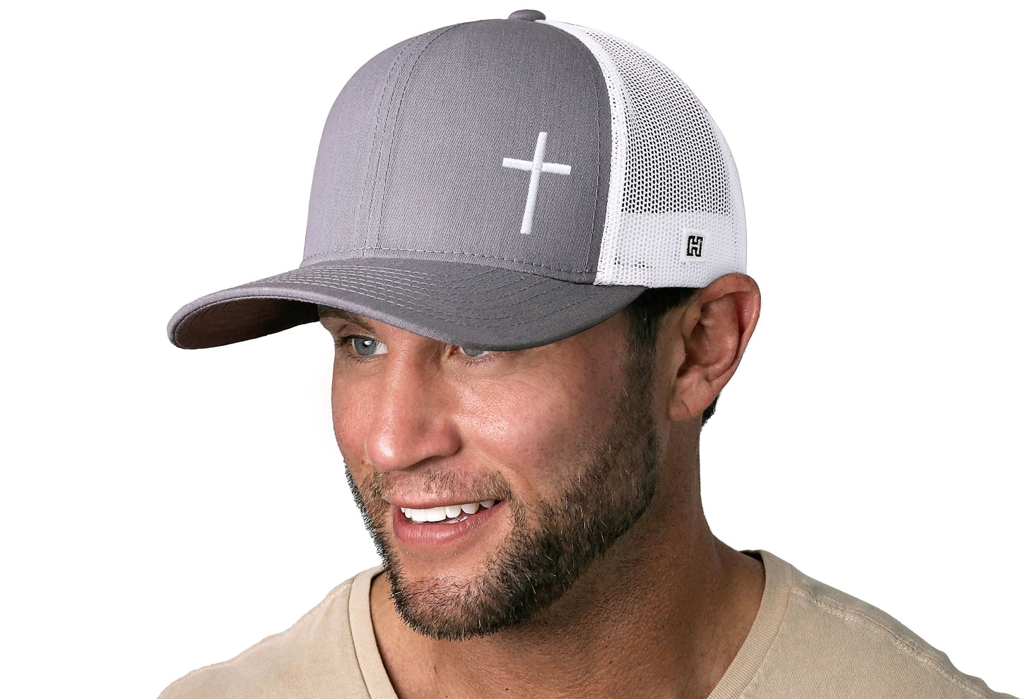 Cross Trucker Hat  |  Gray-White Cross Snapback