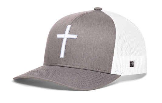 Cross Trucker Hat  |  Gray-White bold cross Snapback