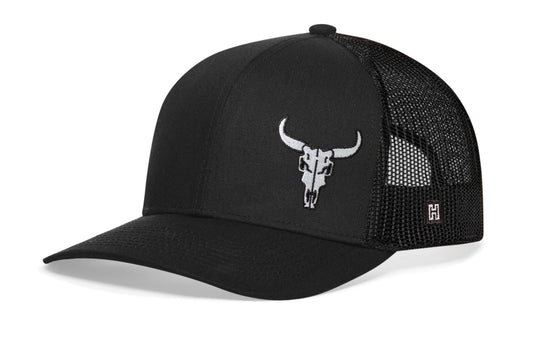 Bull Skull Trucker Hat  |  Black Steer Snapback
