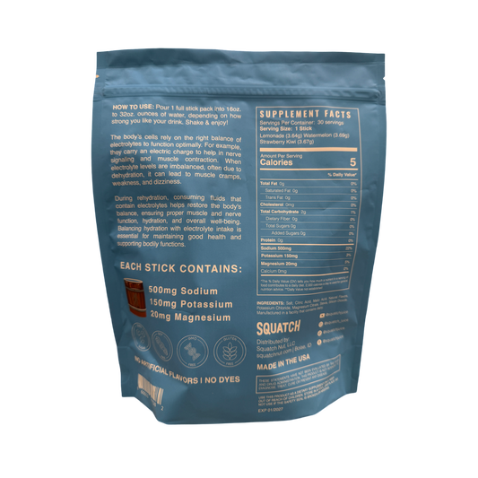 Squatch Juice Hydration - 30 Sticks - Pineapple/Mango, Watermelon, Lemonade, Strawberry/Kiwi