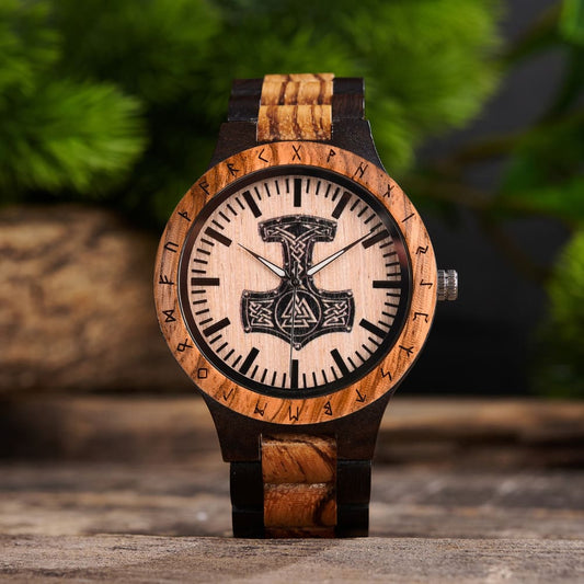 Personalized Thor's Hammer Mjölnir Handmade Wooden Watch