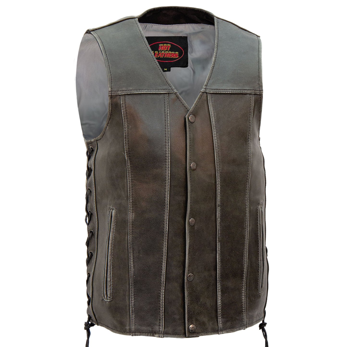 Hot Leathers VSM1041 Men's Motorcycle style Rub-Off Grey 'Side Lace' Leather Biker Vest