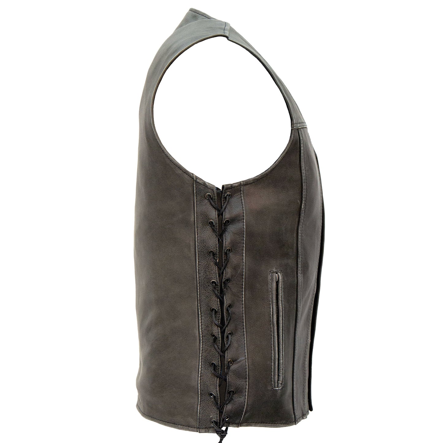 Hot Leathers VSM1041 Men's Motorcycle style Rub-Off Grey 'Side Lace' Leather Biker Vest