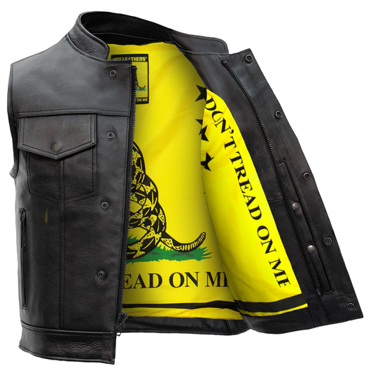 Hot Leathers VSM1053 Men's Black 'Don't Tread On Me' Motorcycle Club Style Conceal and Carry Leather Biker Vest