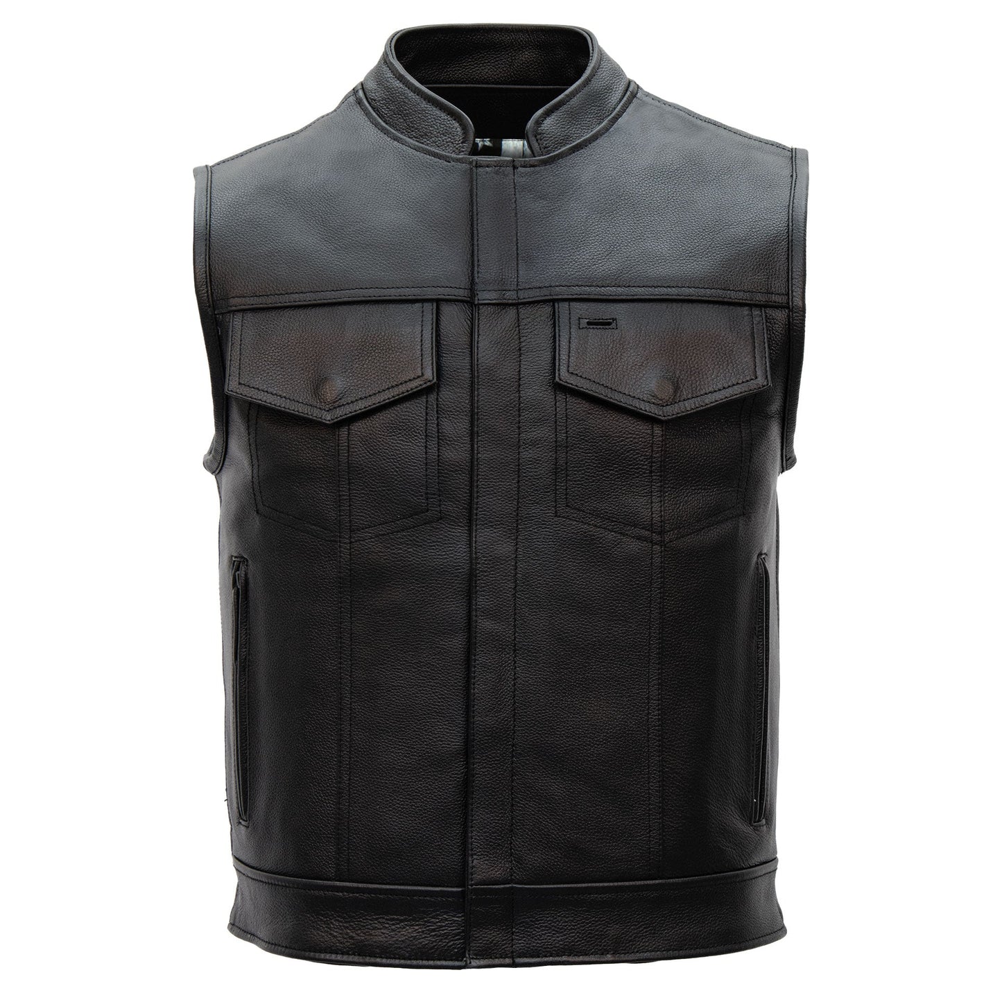 Hot Leathers VSM1054 Men’s Black 'Skull Flag' Motorcycle Club style Conceal and Carry Leather Biker Vest