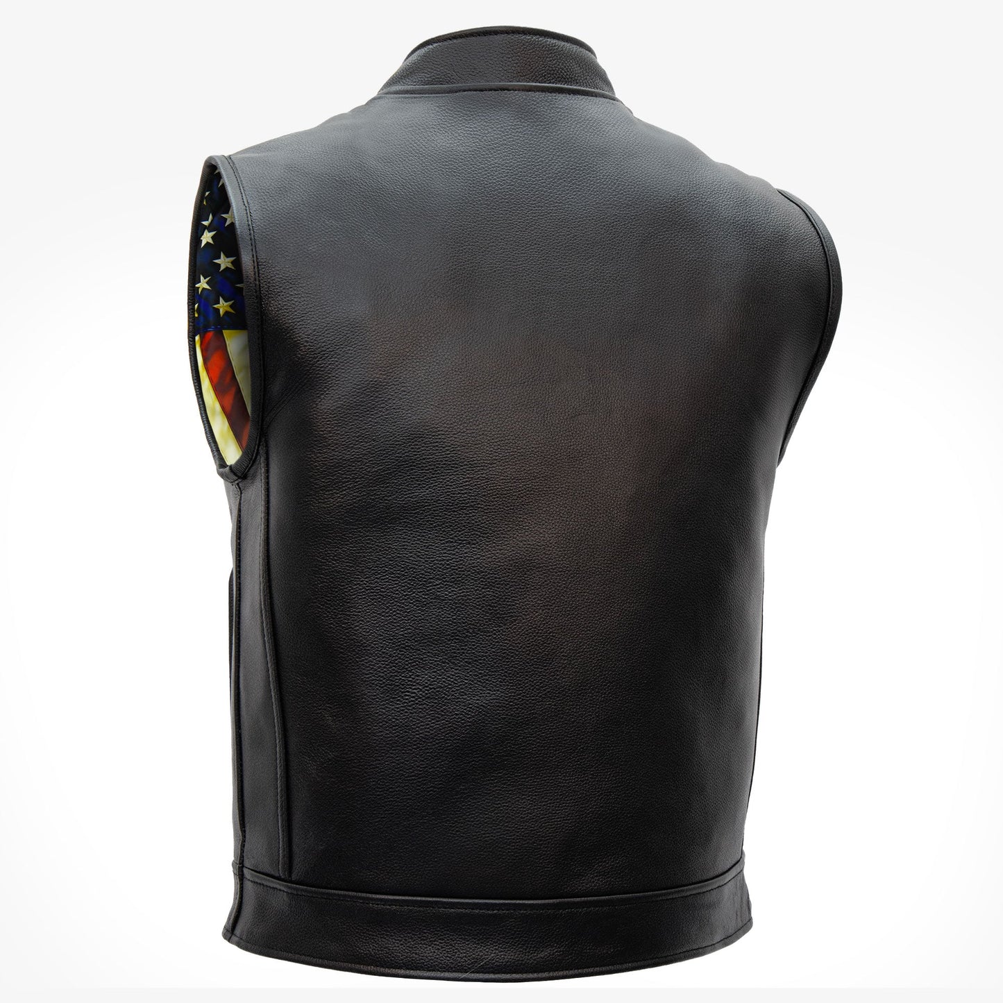 Hot Leathers VSM1056 Men's Black 'Vintage USA Flag' Motorcycle Club Style Conceal and Carry Leather Biker Vest