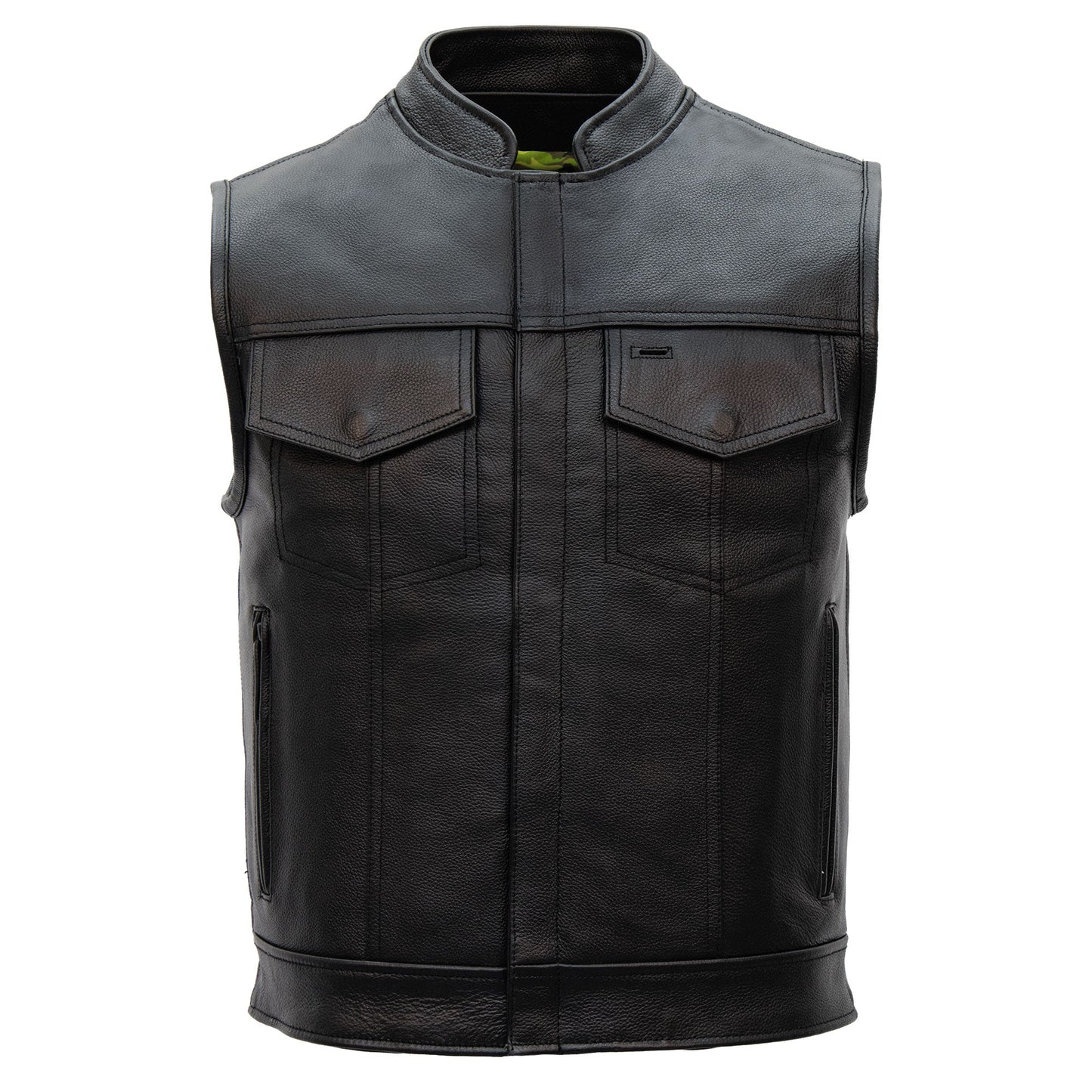 Hot Leathers VSM1058 Men's Black 'Camo Flag' Motorcycle Club Style Conceal and Carry Leather Biker Vest