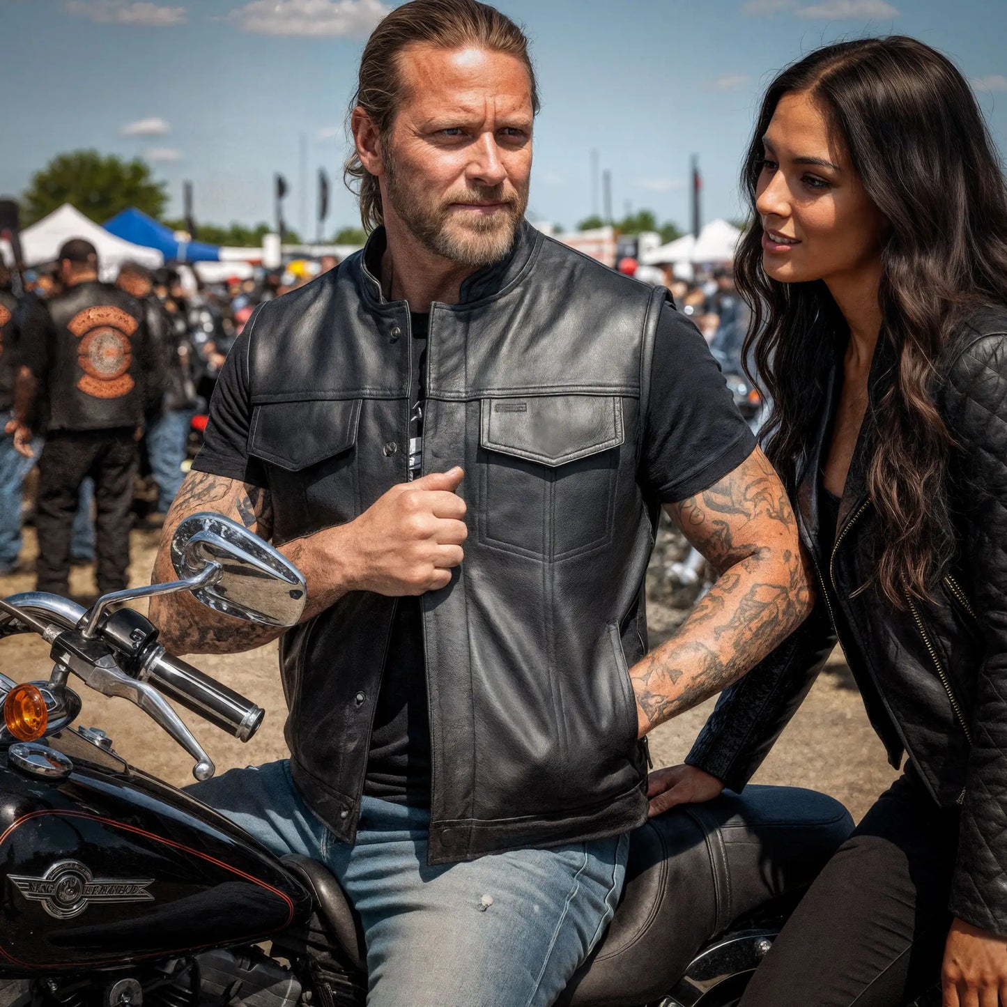 Hot Leathers VSM1060 Men's Black 'Flannel Red' Motorcycle Club Style Conceal and Carry Leather Biker Vest