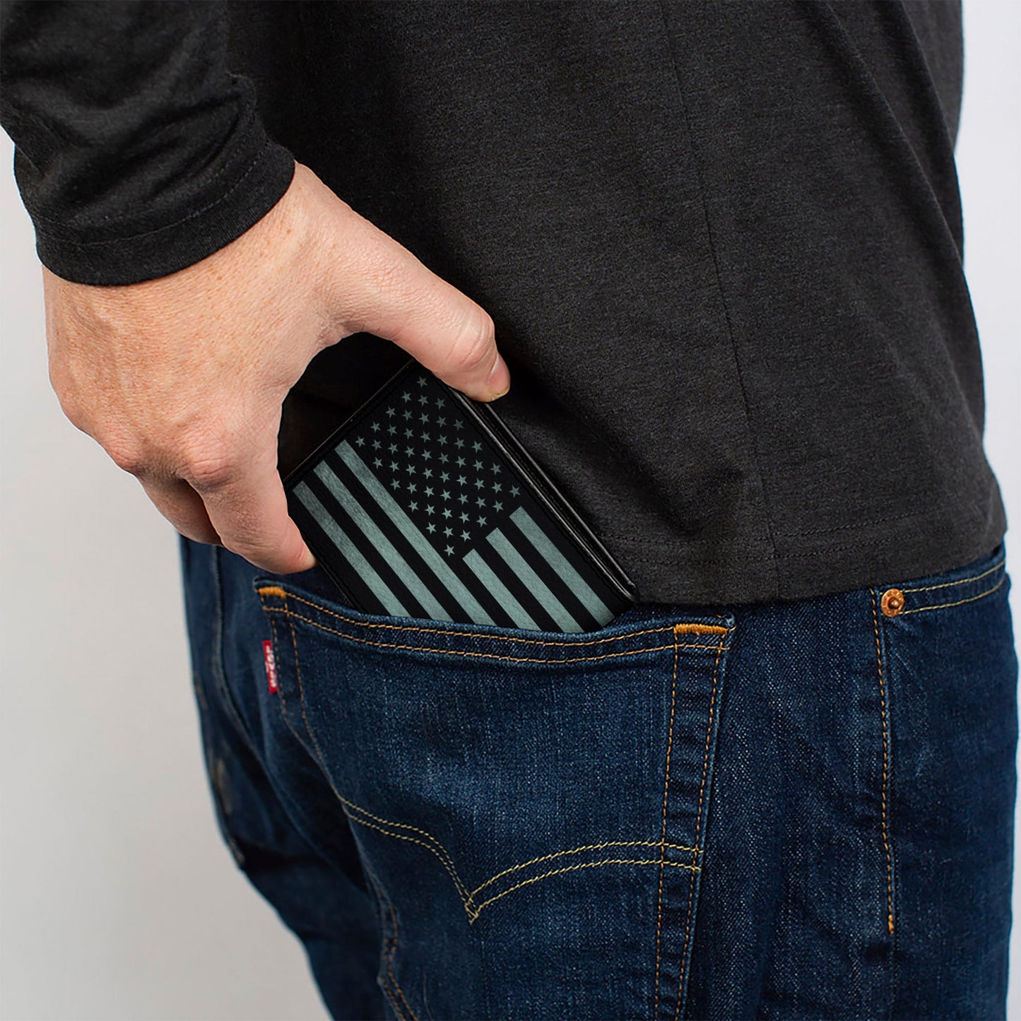 Bi-Fold Wallet - Americana Stars & Stripes Weathered Black Gray