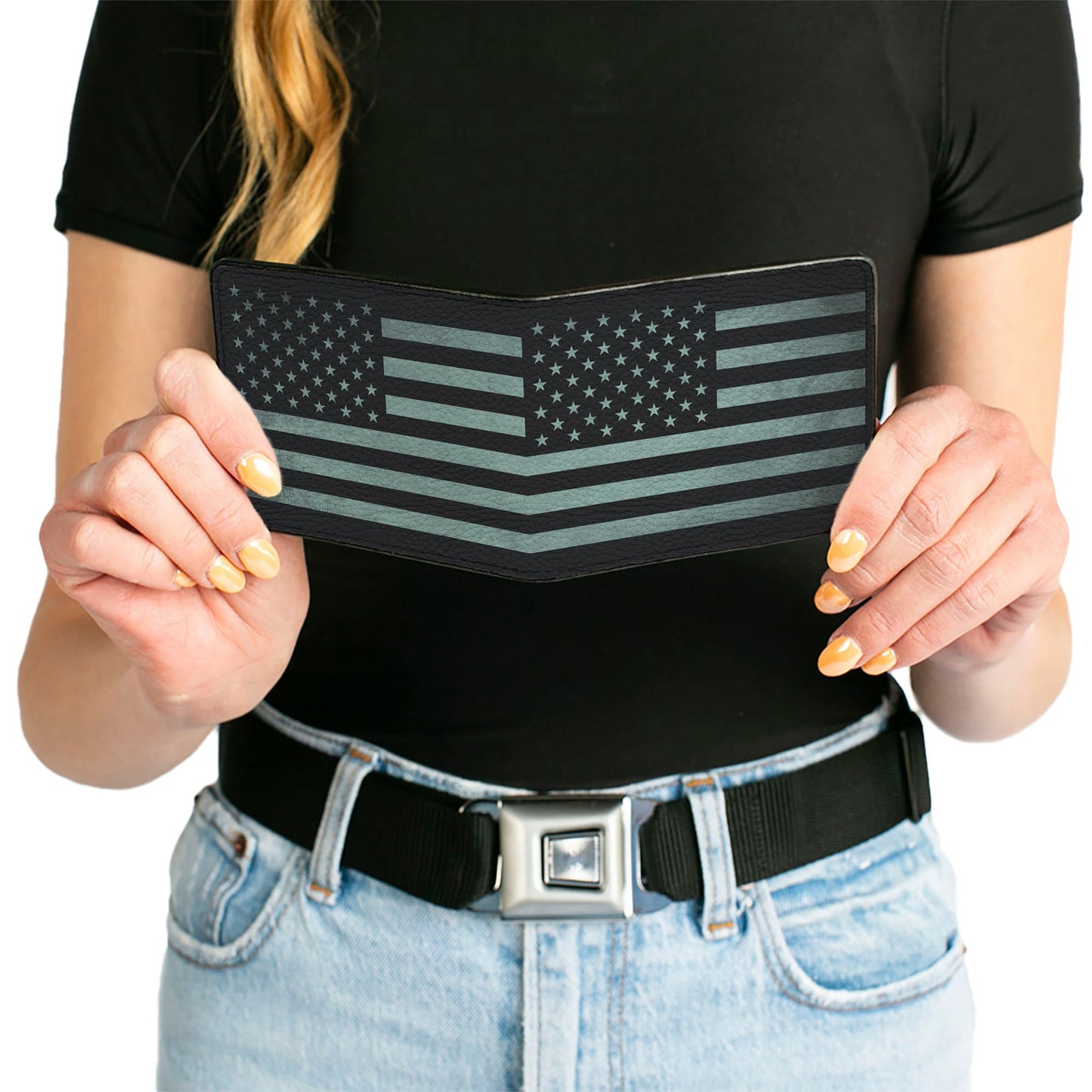 Bi-Fold Wallet - Americana Stars & Stripes Weathered Black Gray