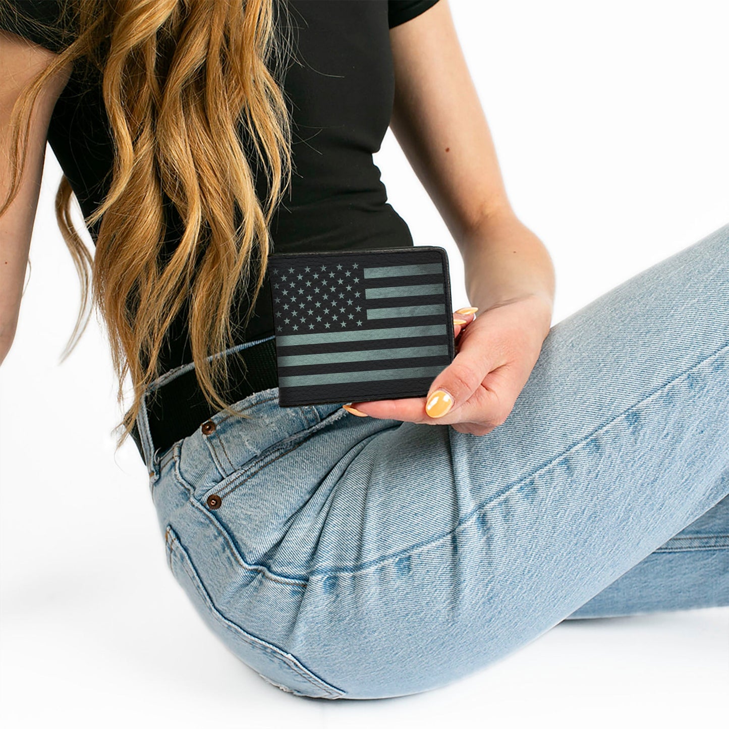 Bi-Fold Wallet - Americana Stars & Stripes Weathered Black Gray