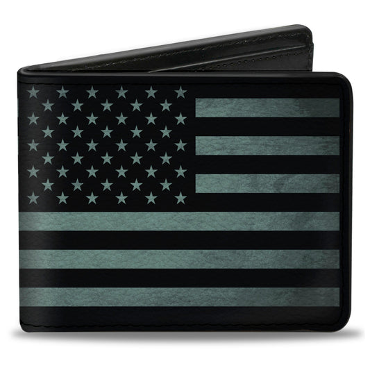 Bi-Fold Wallet - Americana Stars & Stripes Weathered Black Gray