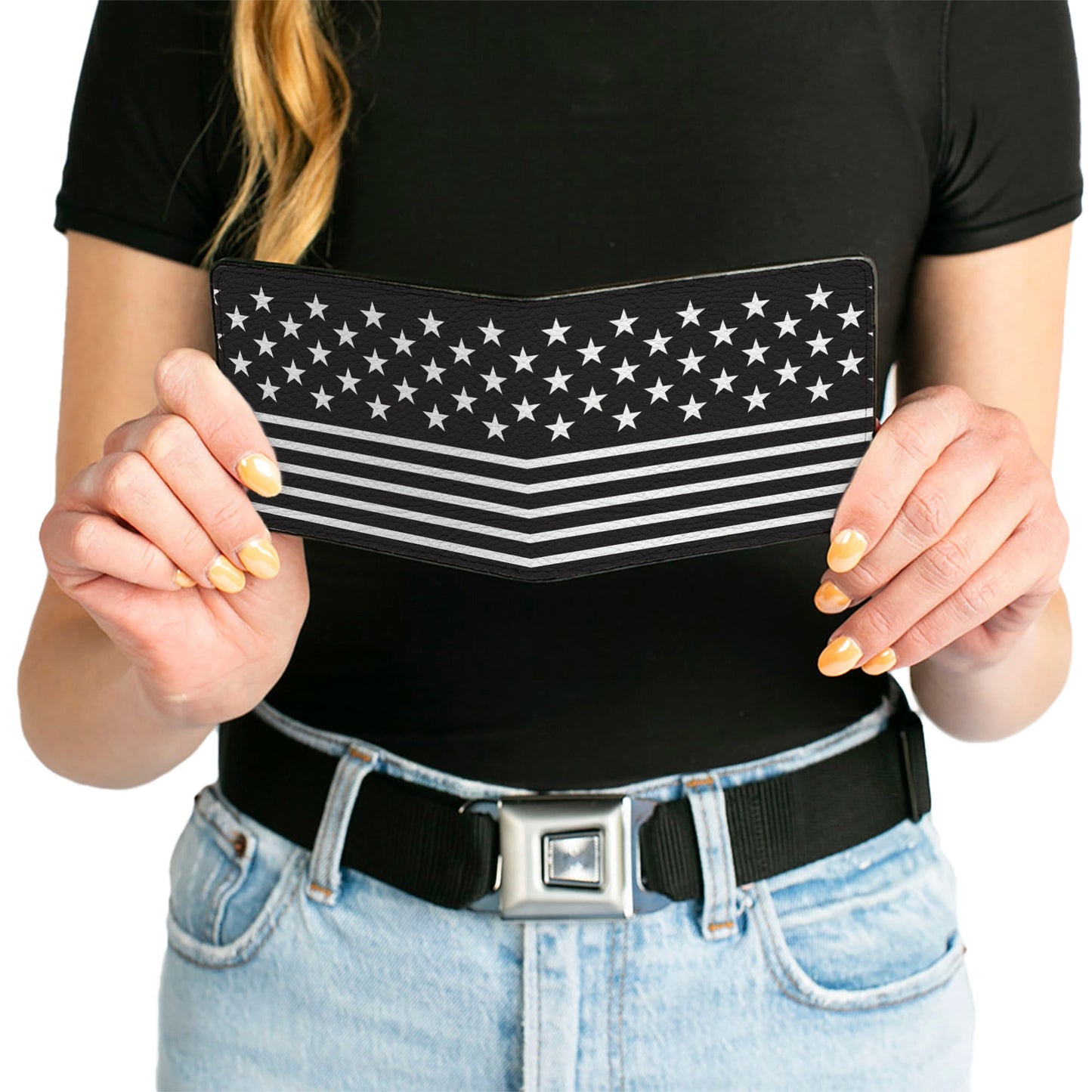 Bi-Fold Wallet - Americana Stars & Stripes2 Black White