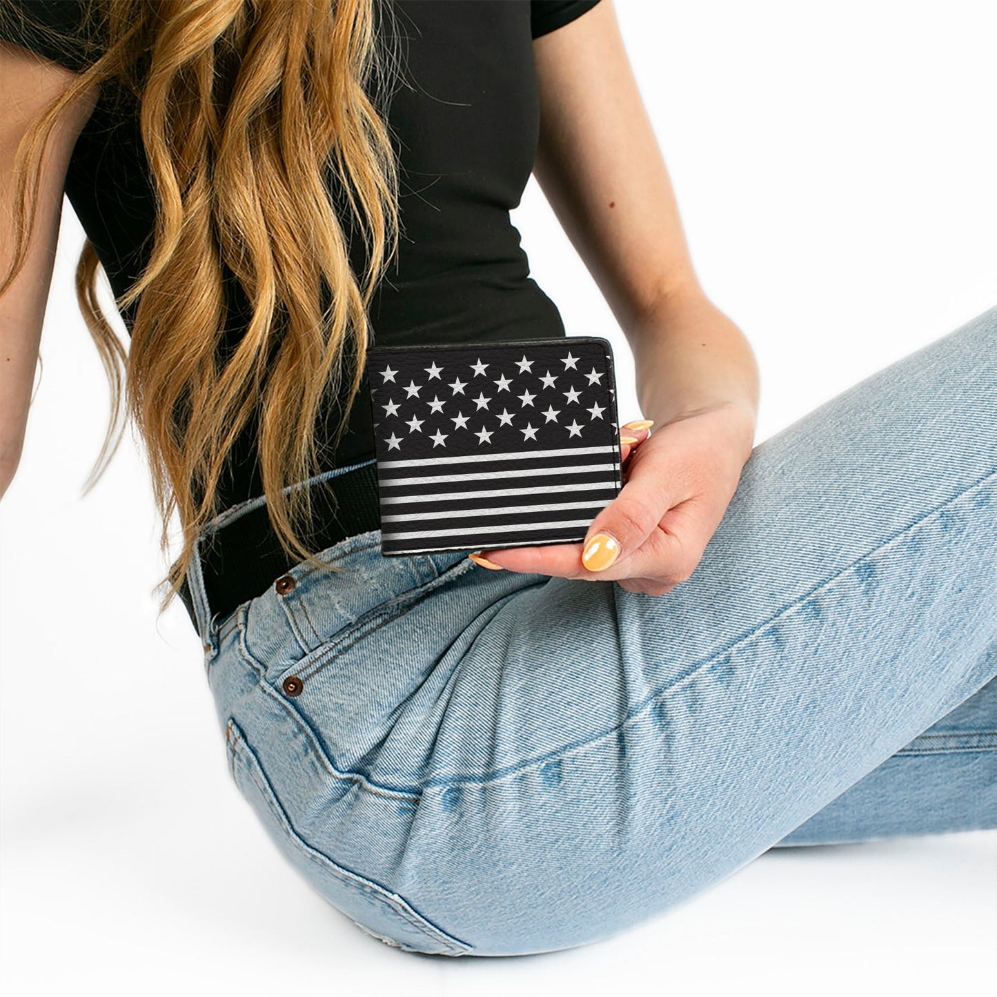 Bi-Fold Wallet - Americana Stars & Stripes2 Black White