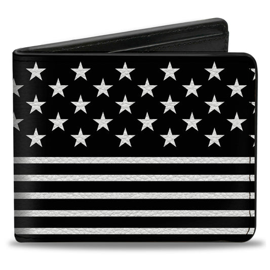 Bi-Fold Wallet - Americana Stars & Stripes2 Black White