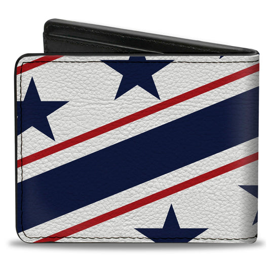 Bi-Fold Wallet - Americana Diagonal Stars & Stripes White Red Blue