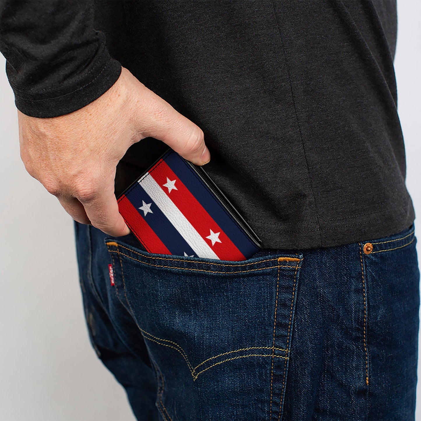Bi-Fold Wallet - Americana Stripe w Stars Blue Red White