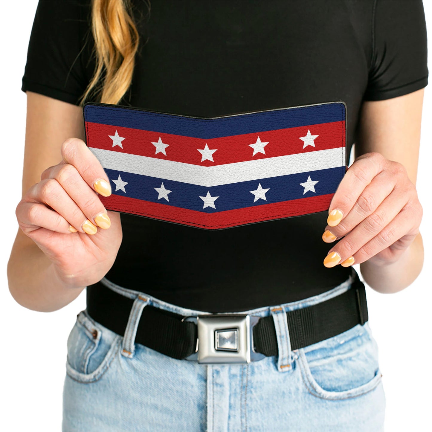 Bi-Fold Wallet - Americana Stripe w Stars Blue Red White